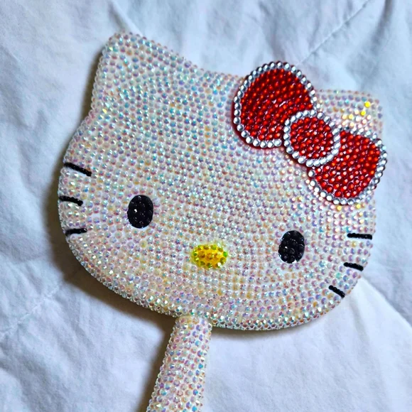 Hello Kitty Rhinestone Hand Mirror Classic With Red Bow Bewjeled Beauty Mirror - Picture 3 of 9